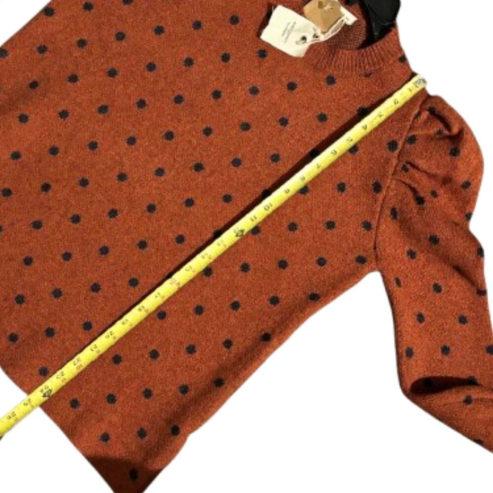 NWT Andthewhy Rust Black Puffed Sleeve Cozy Fall Knit Sweater SZ S/M - Picture 9 of 12